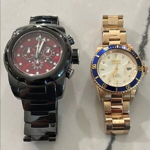 Estate Vintage Gold and Blue  Watch and Black Ceramic with Red Face